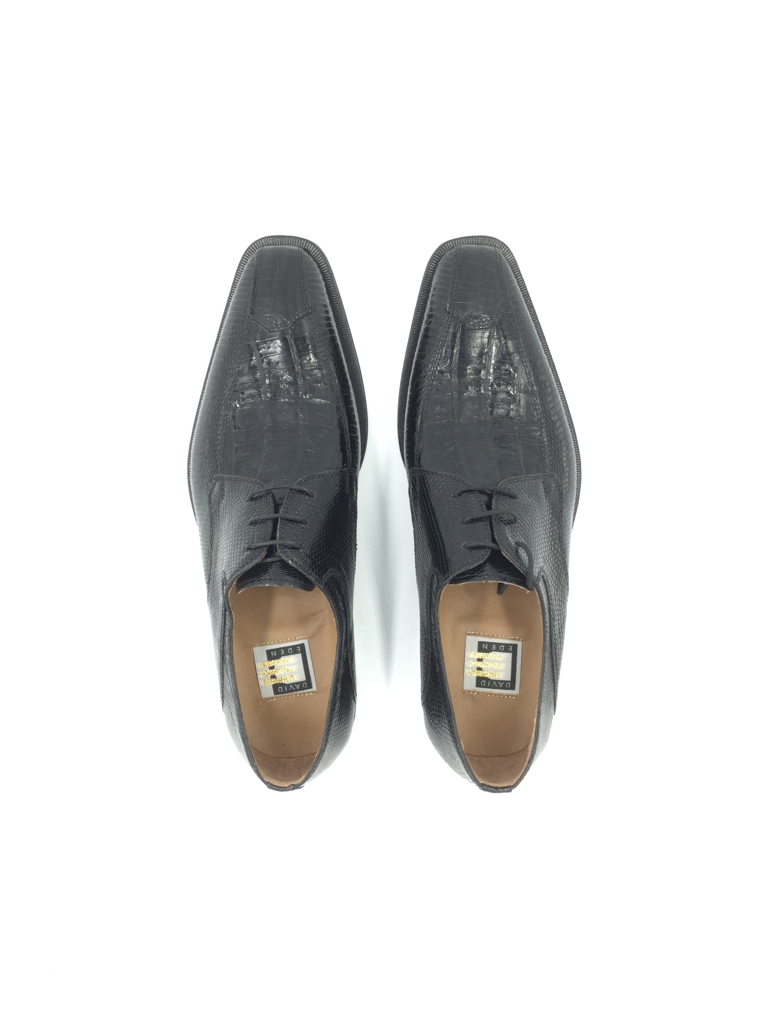 David Eden Unique Genuine Crocodile and Lizard Leather Black Shoe Size 9