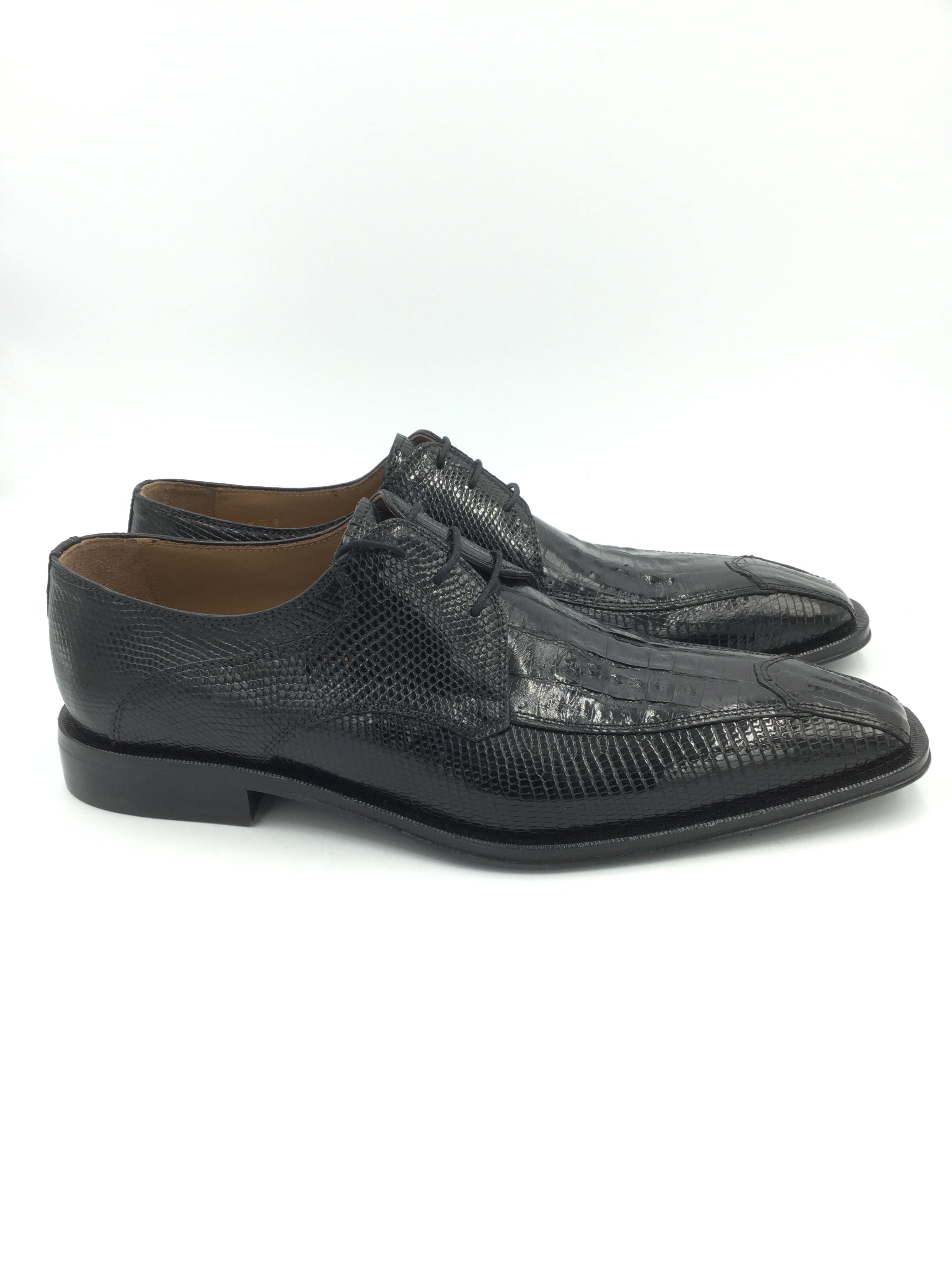 David Eden Unique Genuine Crocodile and Lizard Leather Black Shoe Size 9