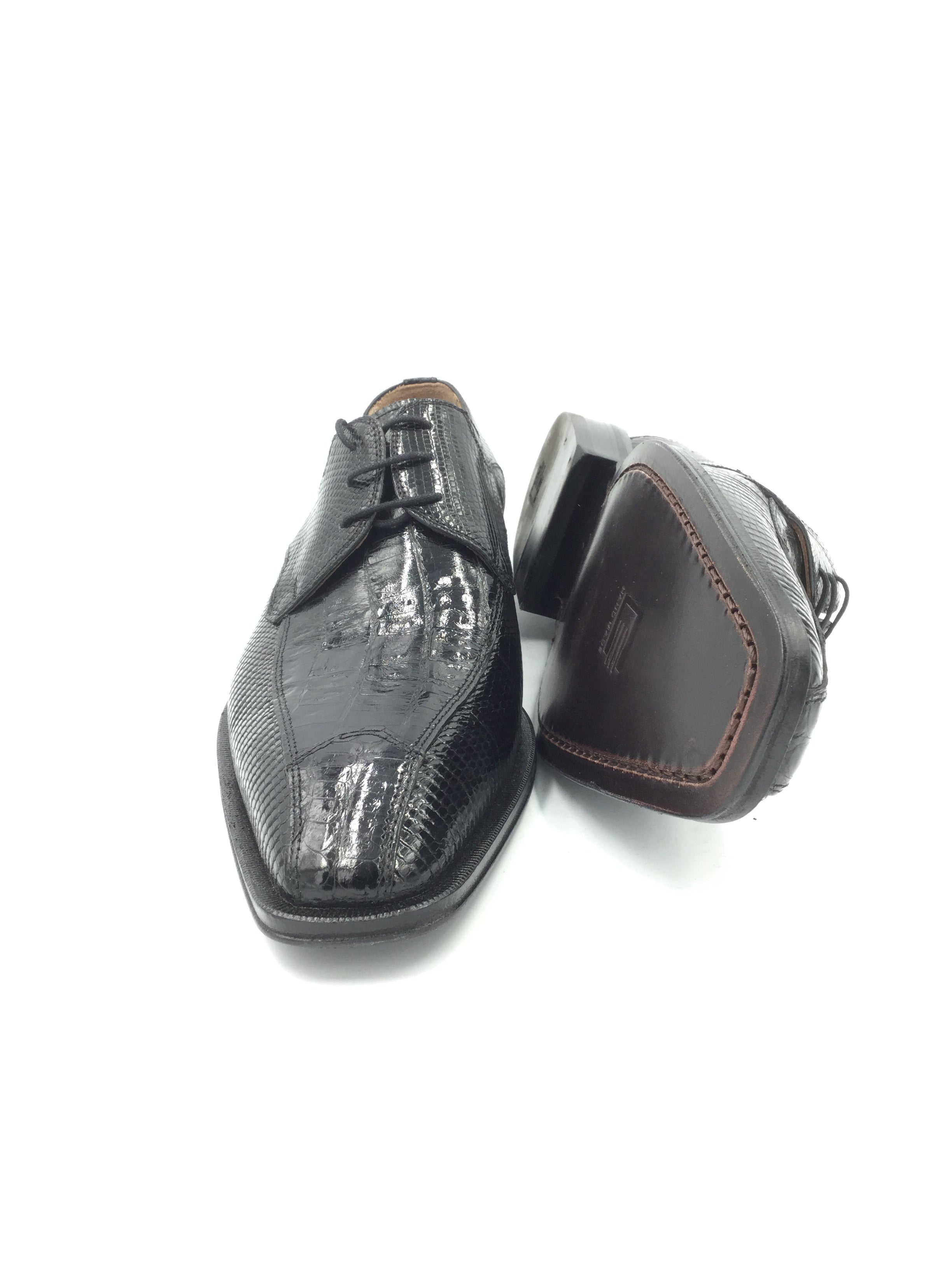 David Eden Unique Genuine Crocodile and Lizard Leather Black Shoe Size 9