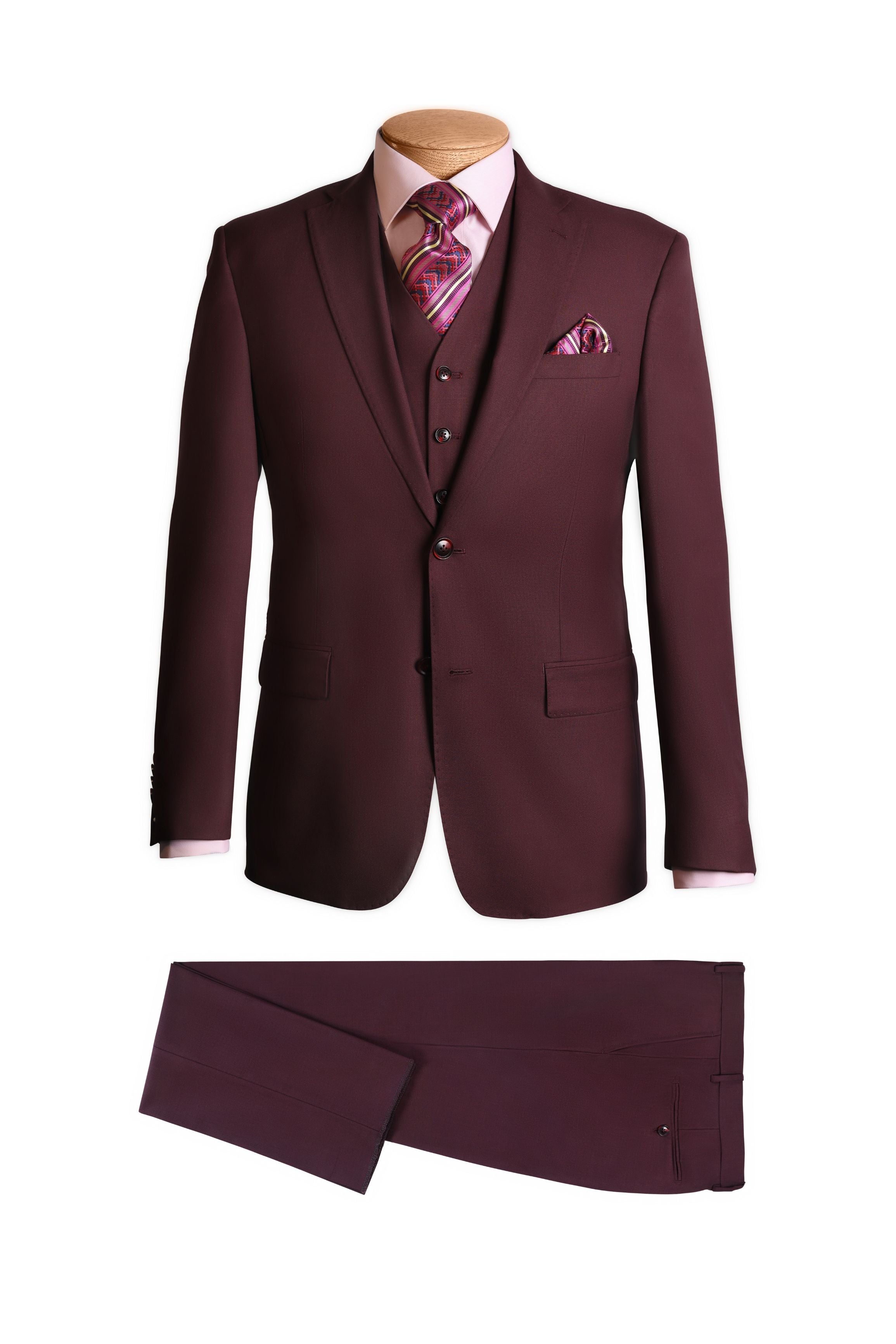 Wine 3 Piece Modern Suit - Mastroianni Fashions