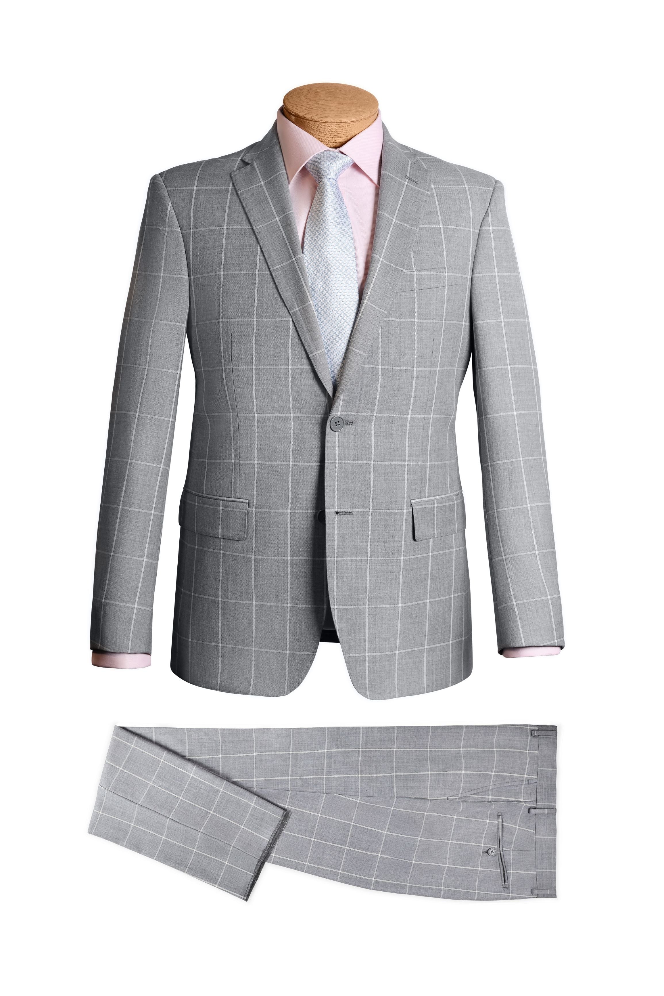 Plaid Grey Modern Suit - Mastroianni Fashions
