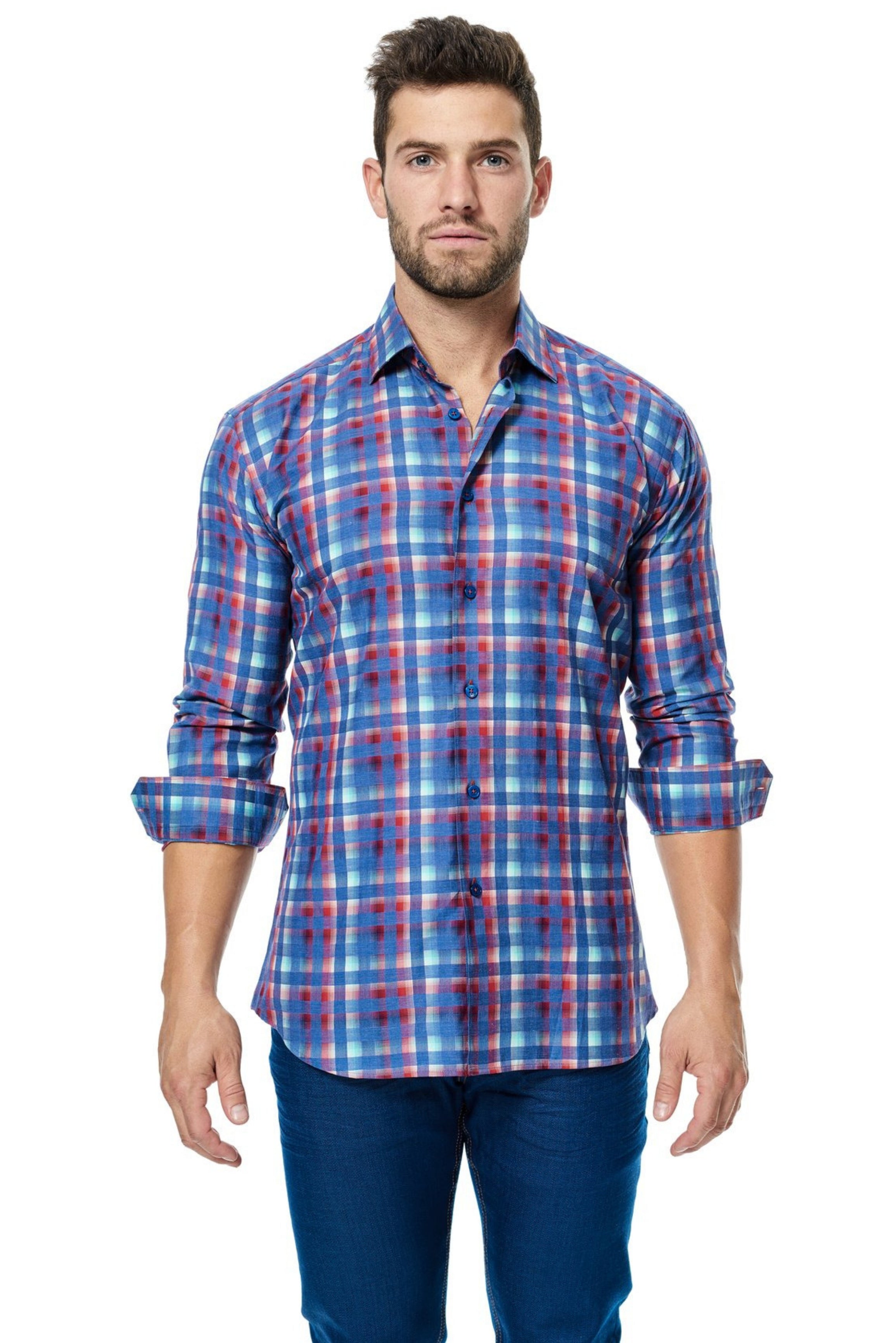 Maceoo Red Jean Check - Mastroianni Fashions