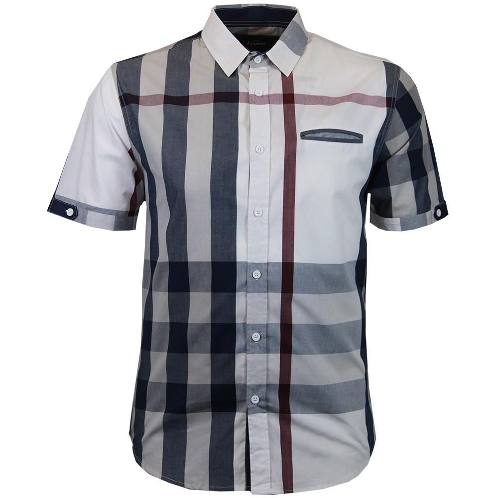 Plaid Shirt White & Navy - Mastroianni Fashions