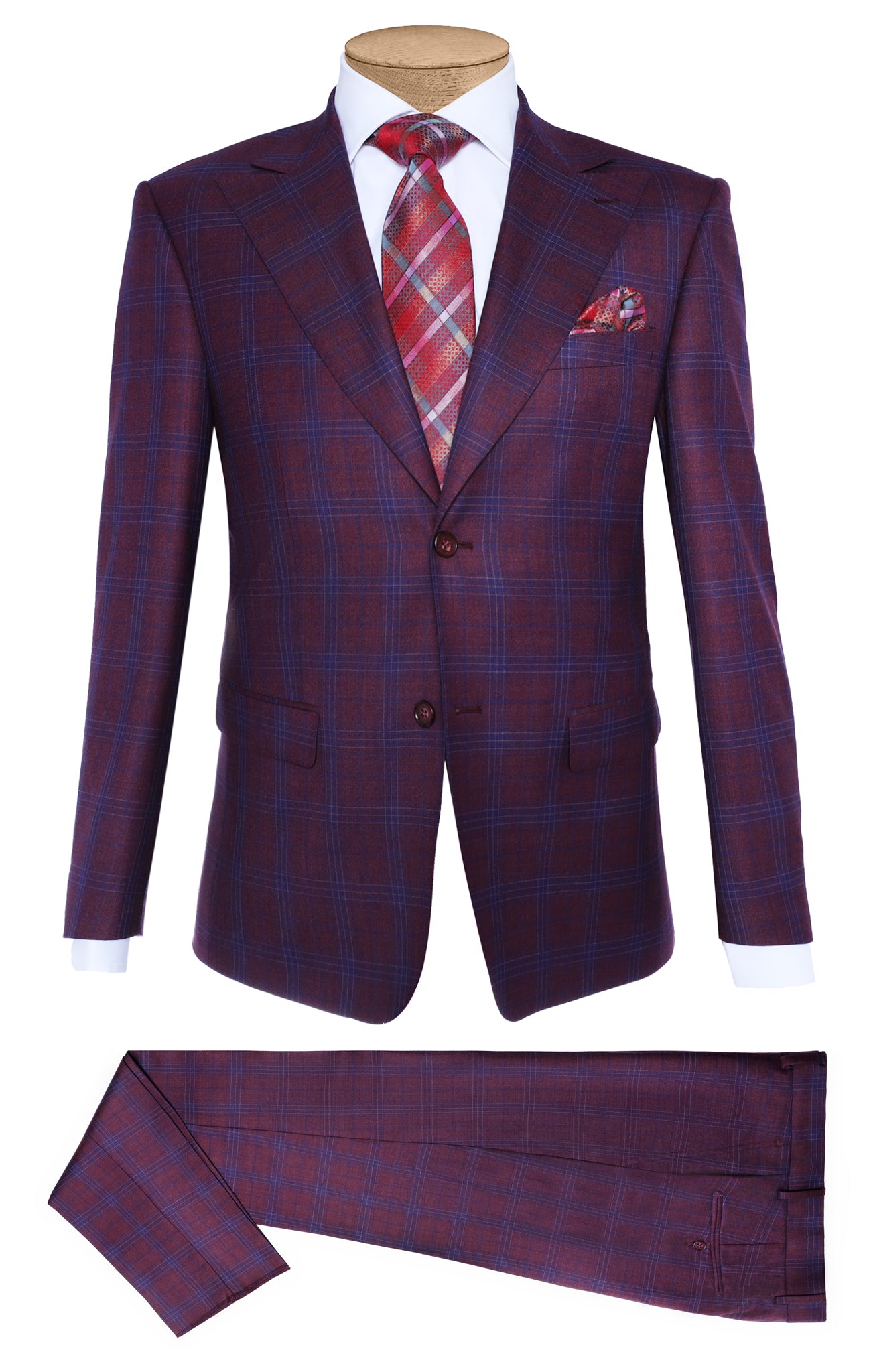 LAZAROU Plaid Burgundy Modern Fit Suit - Mastroianni Fashions