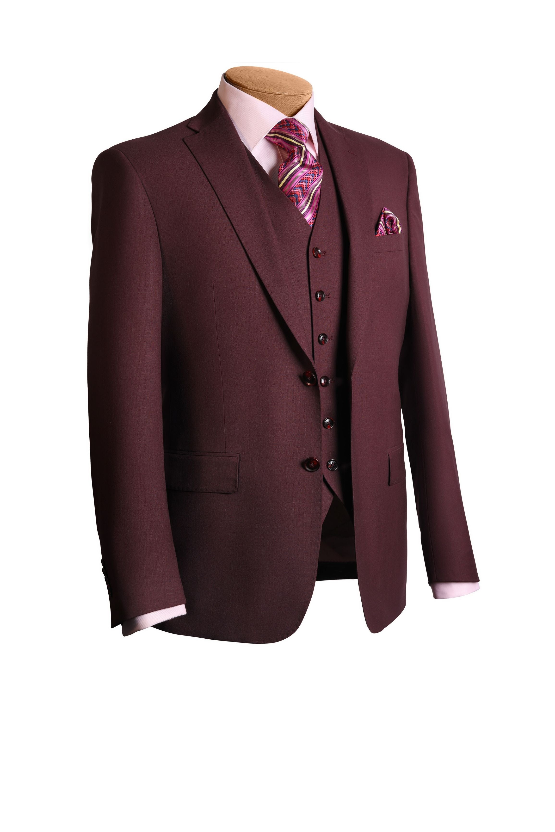 Wine 3 Piece Modern Suit - Mastroianni Fashions