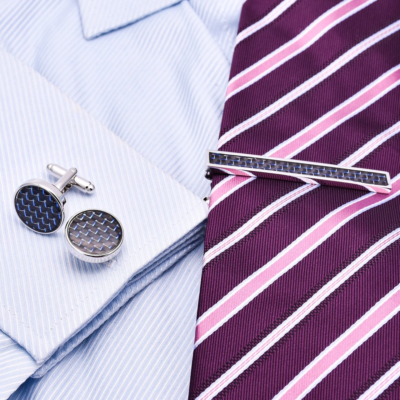 Carbon Fibre Tie Clip/Cufflinks Set - Mastroianni Fashions